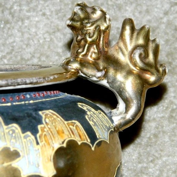 Antique Incense Burner Japan Satsuma Moriage Earthenware Foo Dog Hand Painted - Picture 11 of 16